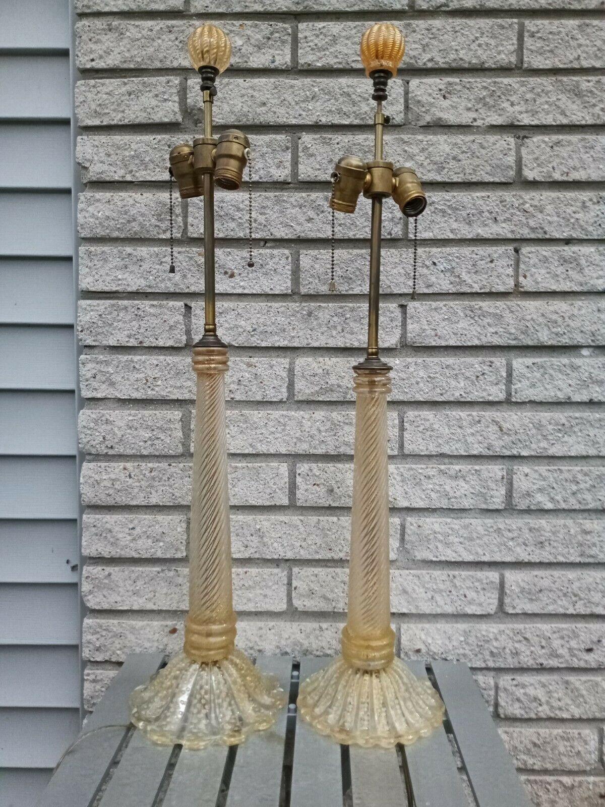 Paar Regency 1930er Jahre hohe Murano Barovier&Toso Gold „Coronado d' Oro Tischlampen, Regency im Angebot 11