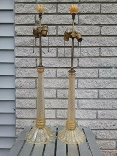 Pair Regency 1930's Tall Murano Barovier&Toso Gold "Coronado d' Oro Table Lamps