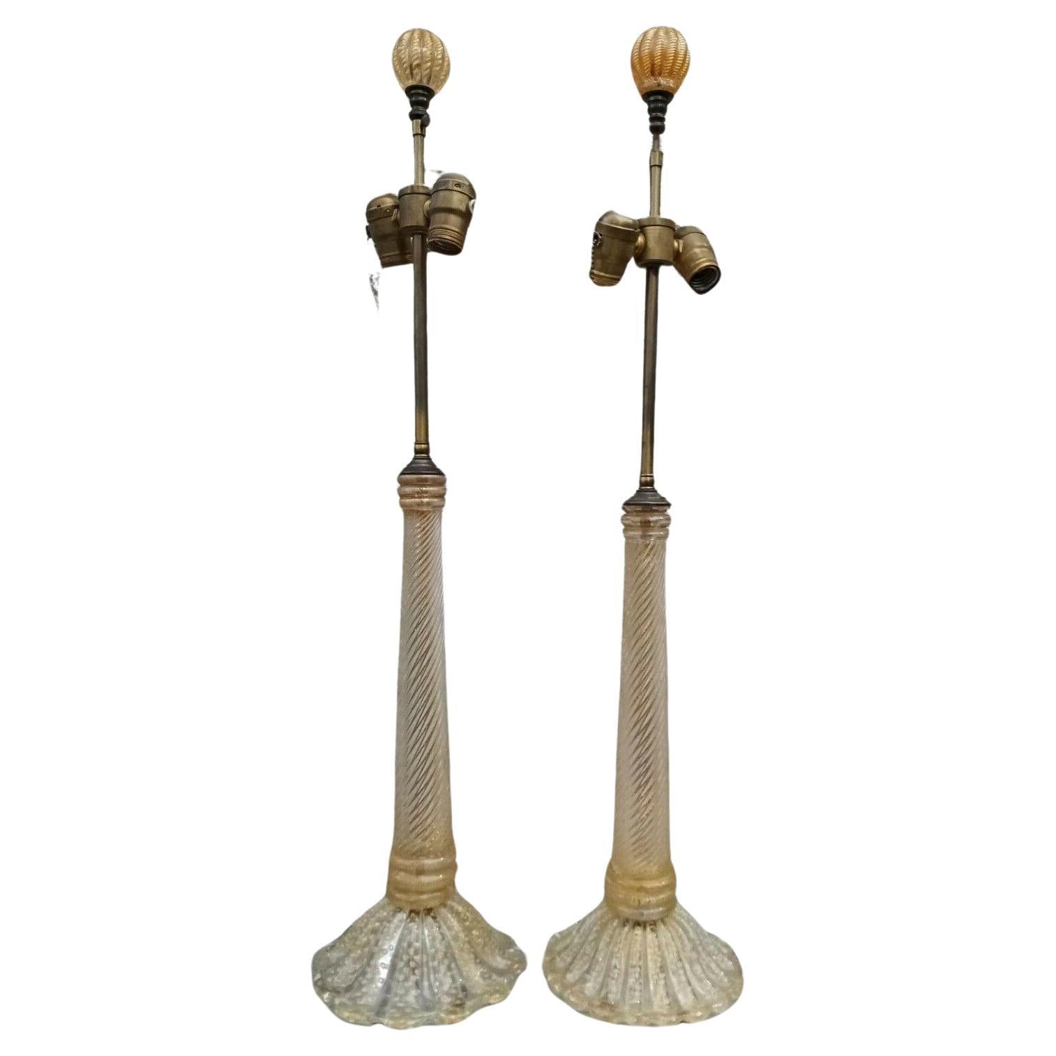 Pair Regency 1930's Tall Murano Barovier&Toso Gold "Coronado d' Oro Table Lamps