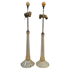 Vintage Pair Regency 1930's Tall Murano Barovier&Toso Gold "Coronado d' Oro Table Lamps
