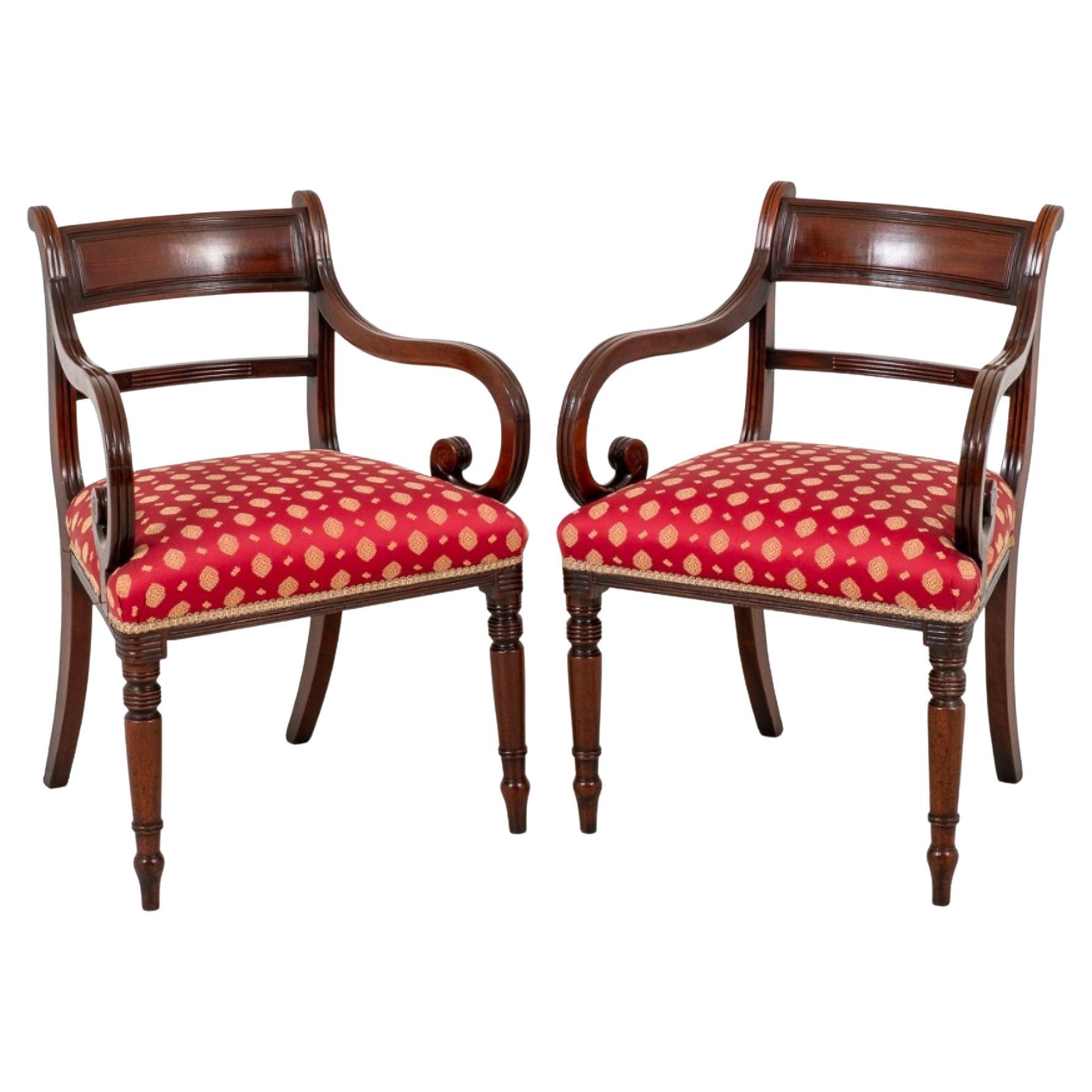 Pair Regency Arm Chairs, Antique Mahogany Open Chair