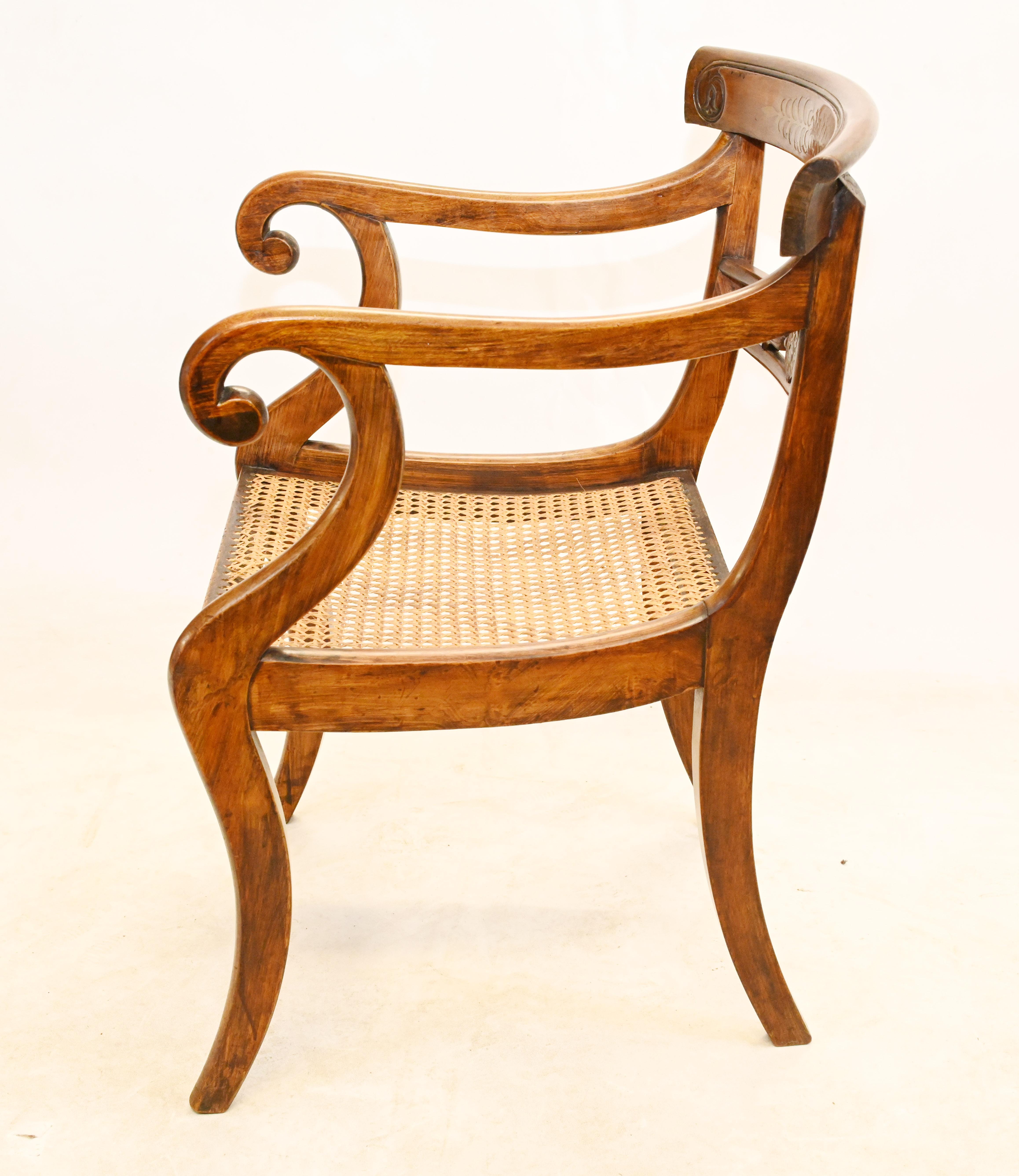 Pair Regency Arm Chairs Brass Inlay 1810 5