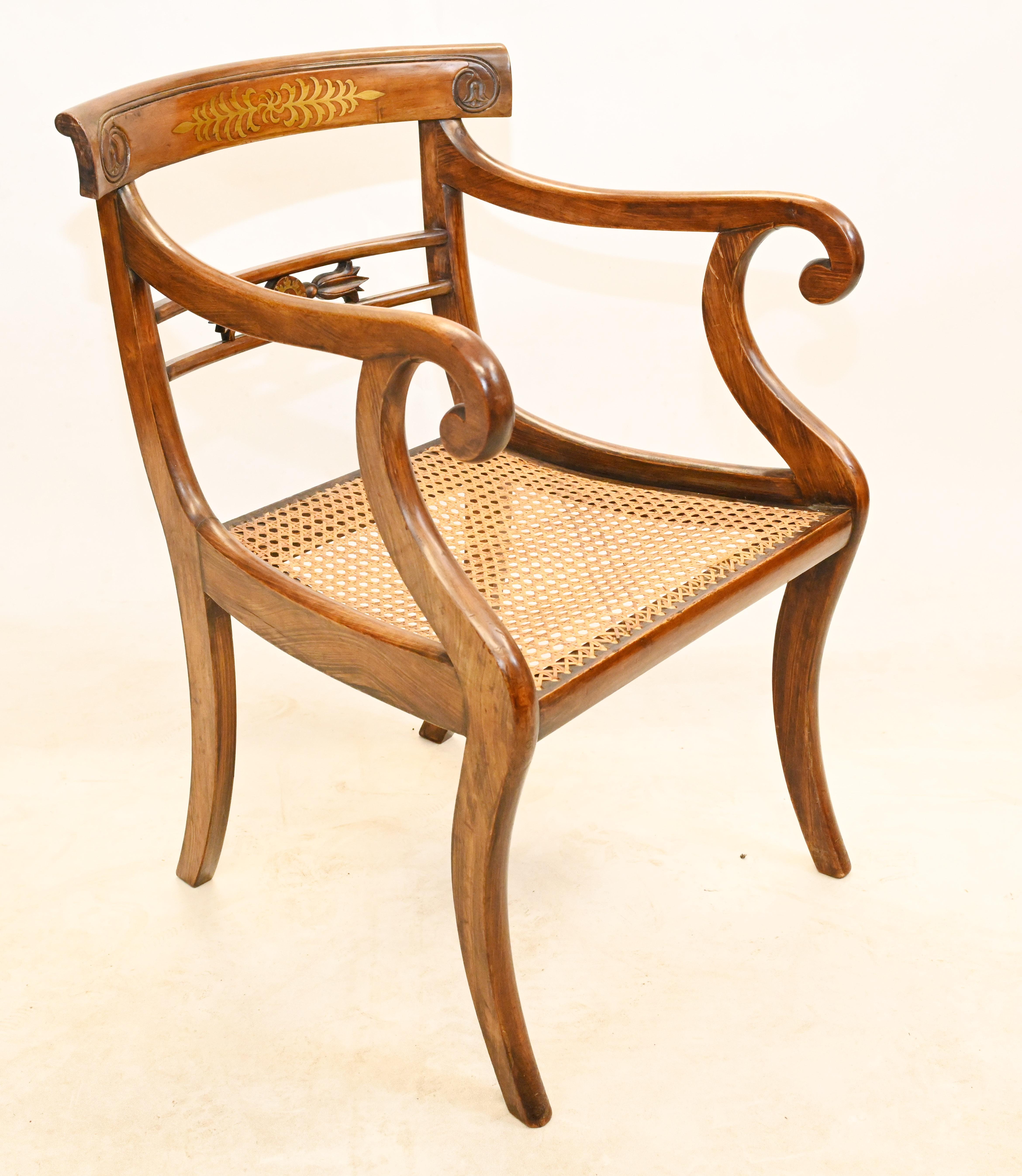 Pair Regency Arm Chairs Brass Inlay 1810 2