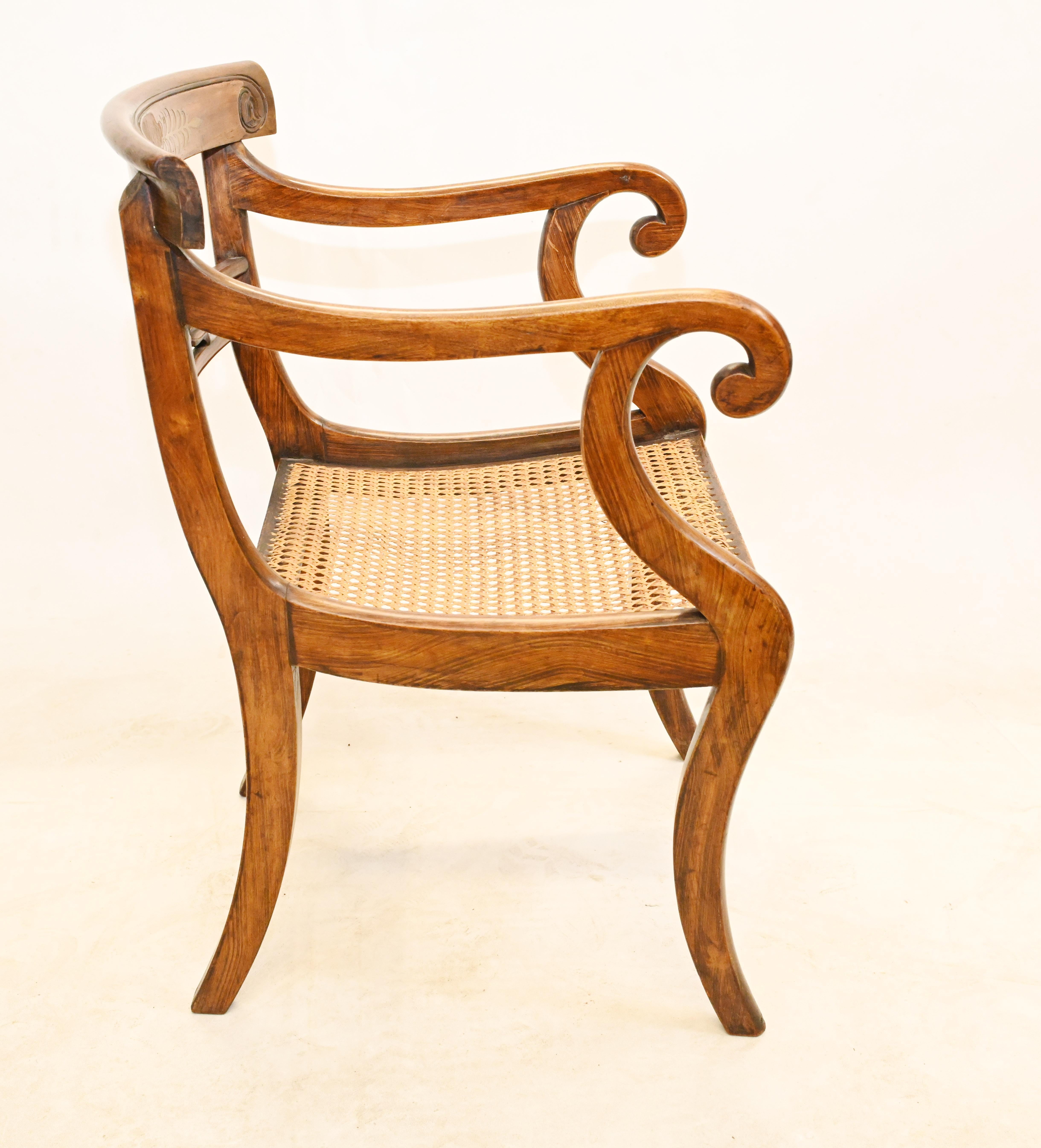 Pair Regency Arm Chairs Brass Inlay 1810 3