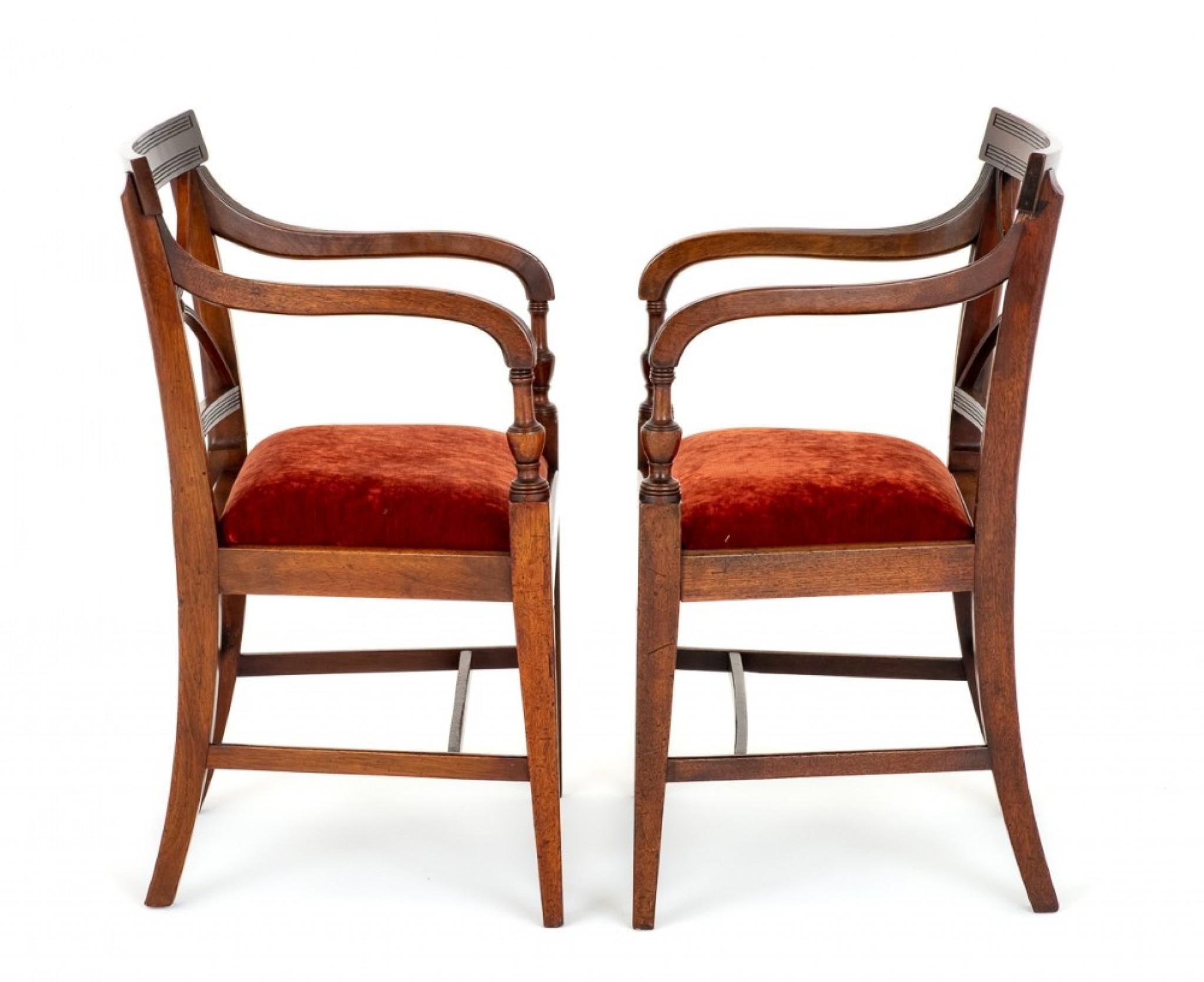 Late 20th Century Pair Regency Arm Chairs Period Mahogany Antique For Sale