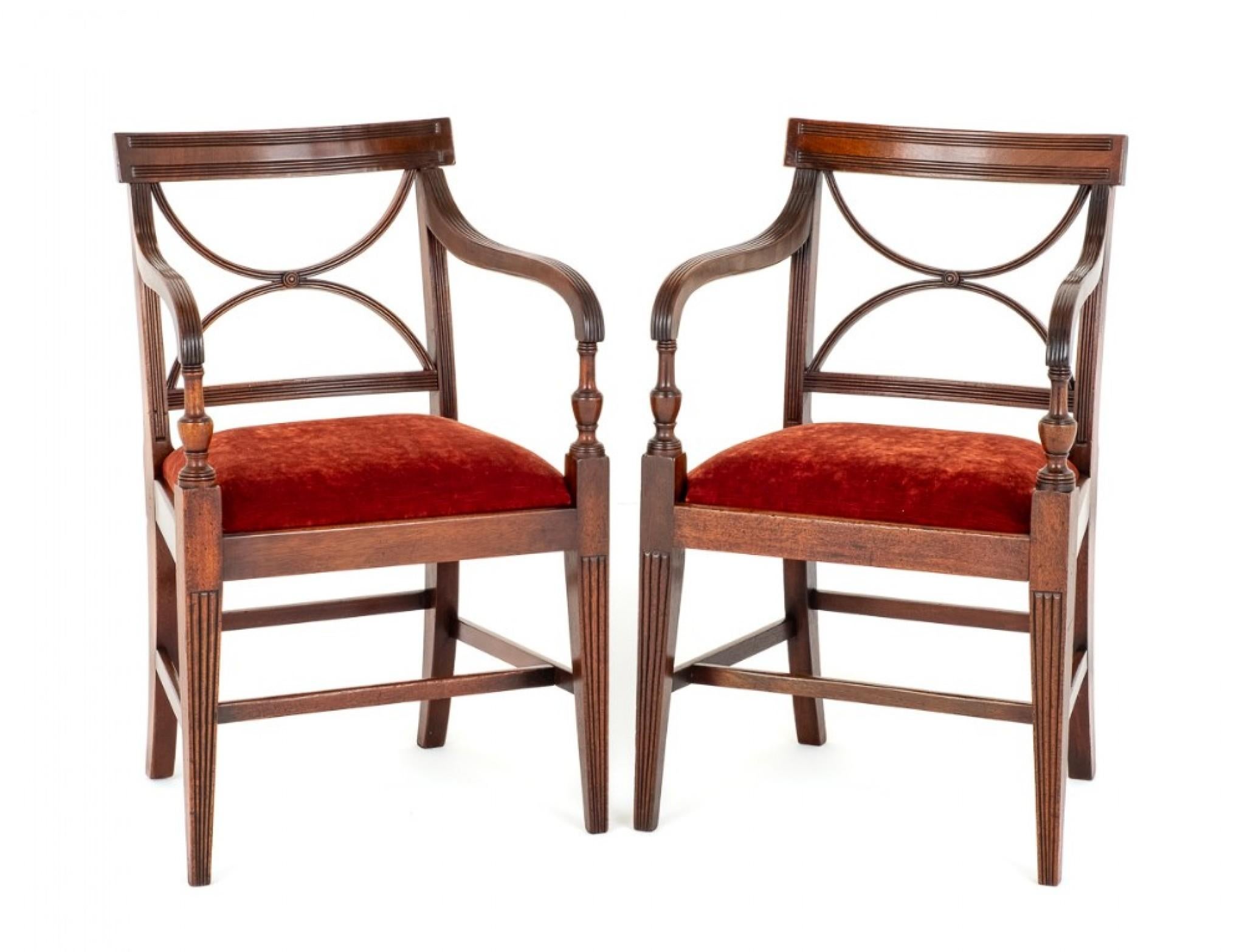 Pair Regency Arm Chairs Period Mahogany Antique For Sale 1