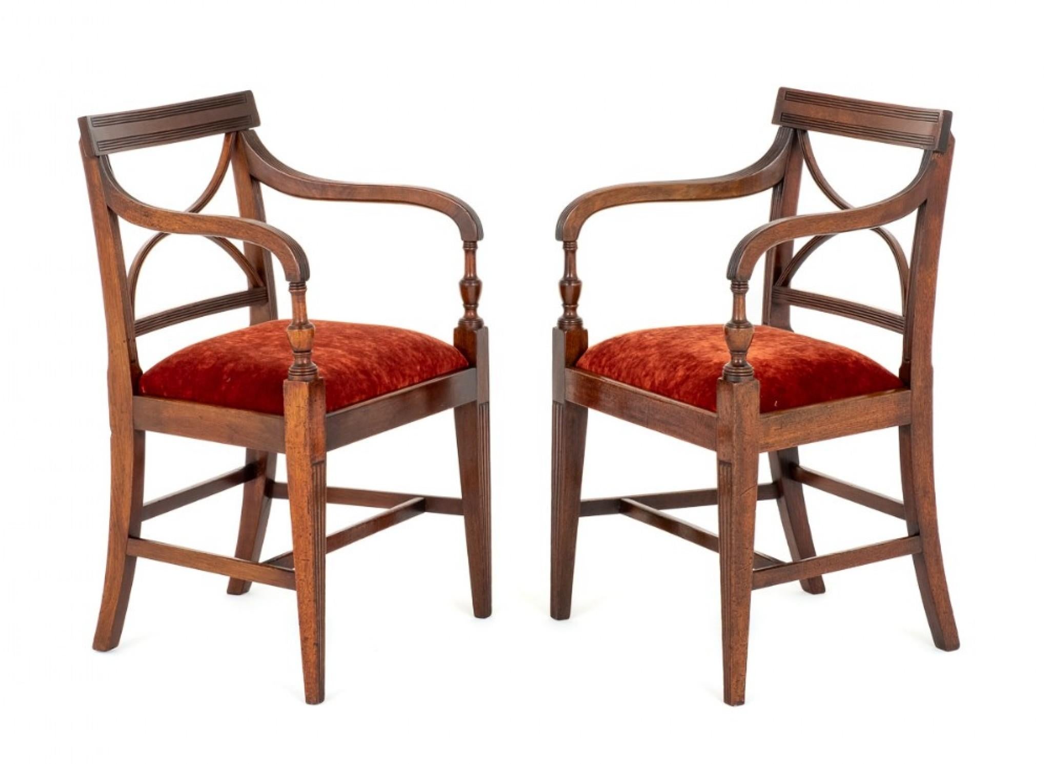 Pair Regency Arm Chairs Period Mahogany Antique For Sale 3