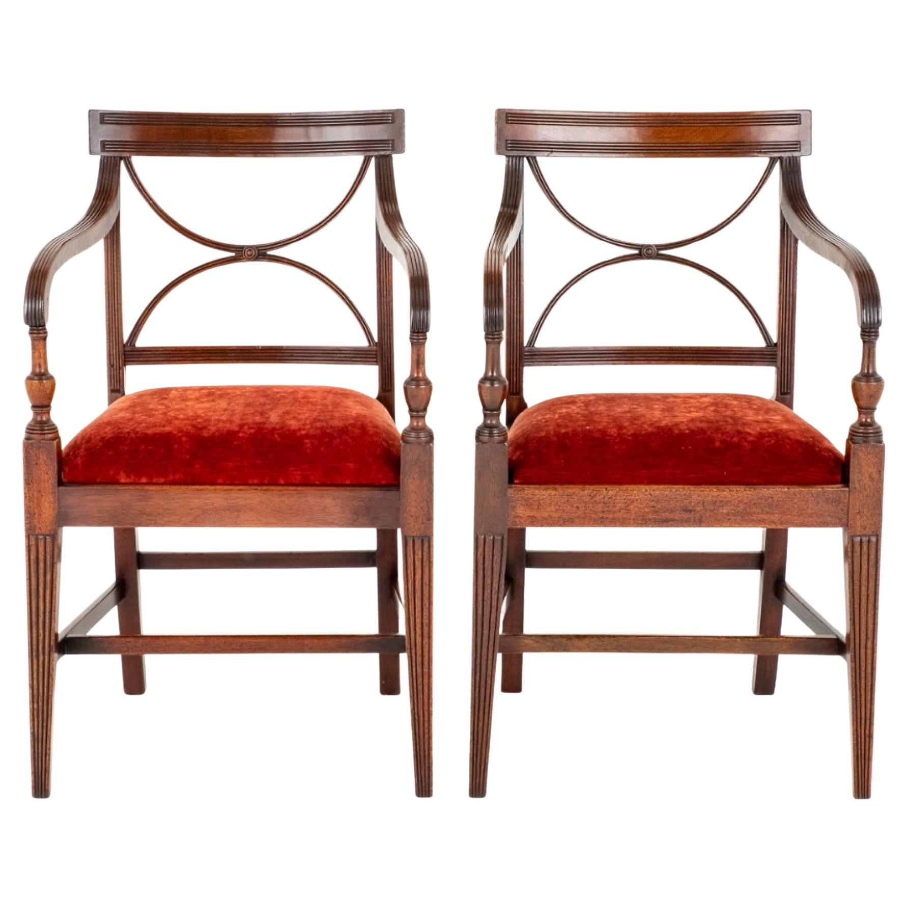 Pair Regency Arm Chairs Period Mahogany Antique