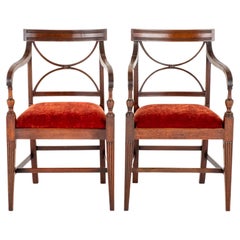 Pair Regency Arm Chairs Period Mahogany Antique