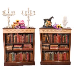 Pair Regency Bookcases - Mahogany Open Front Sheraton Inlay Bespoke