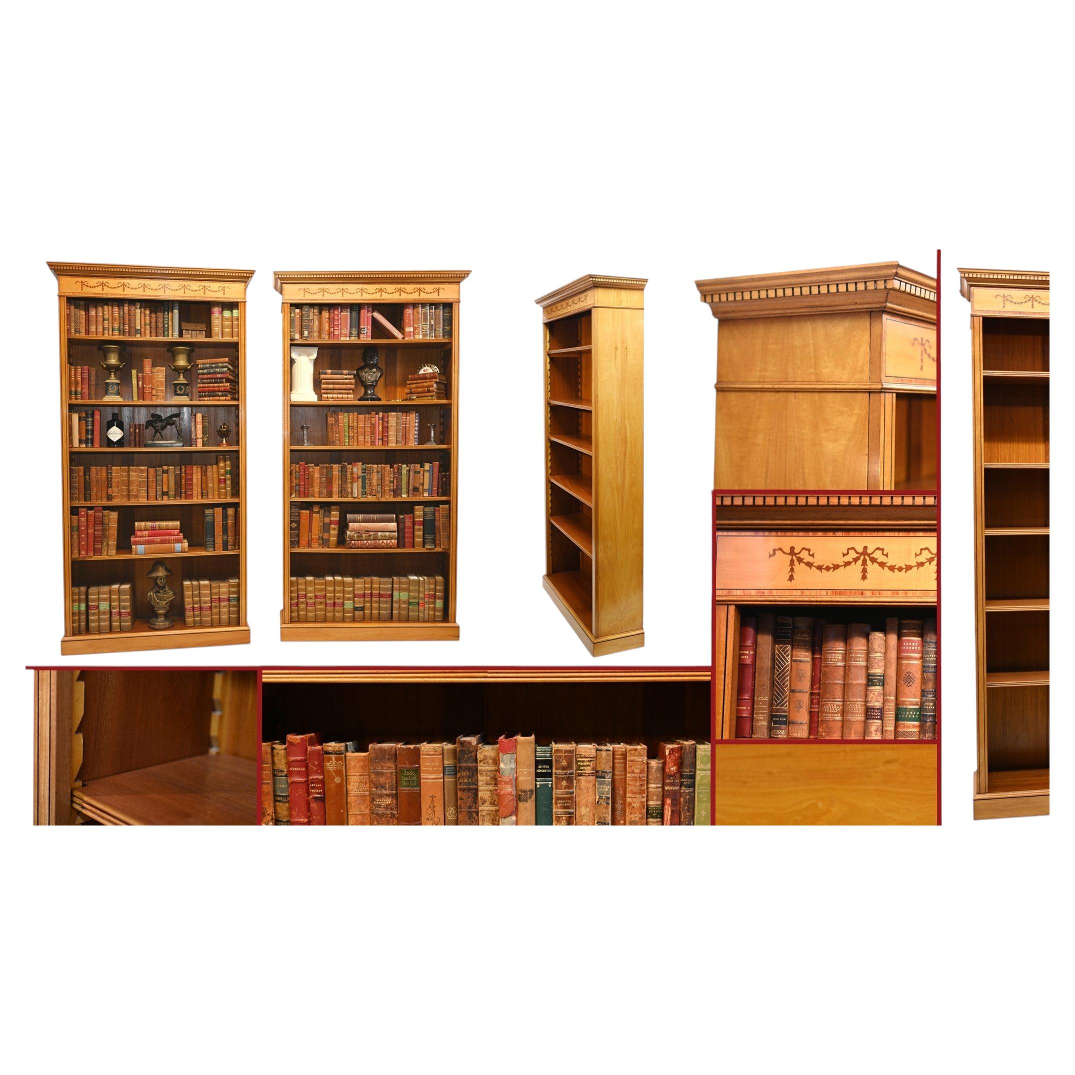 Pair Regency Bookcases - Open Sheraton Satinwood 7 ft Bespoke