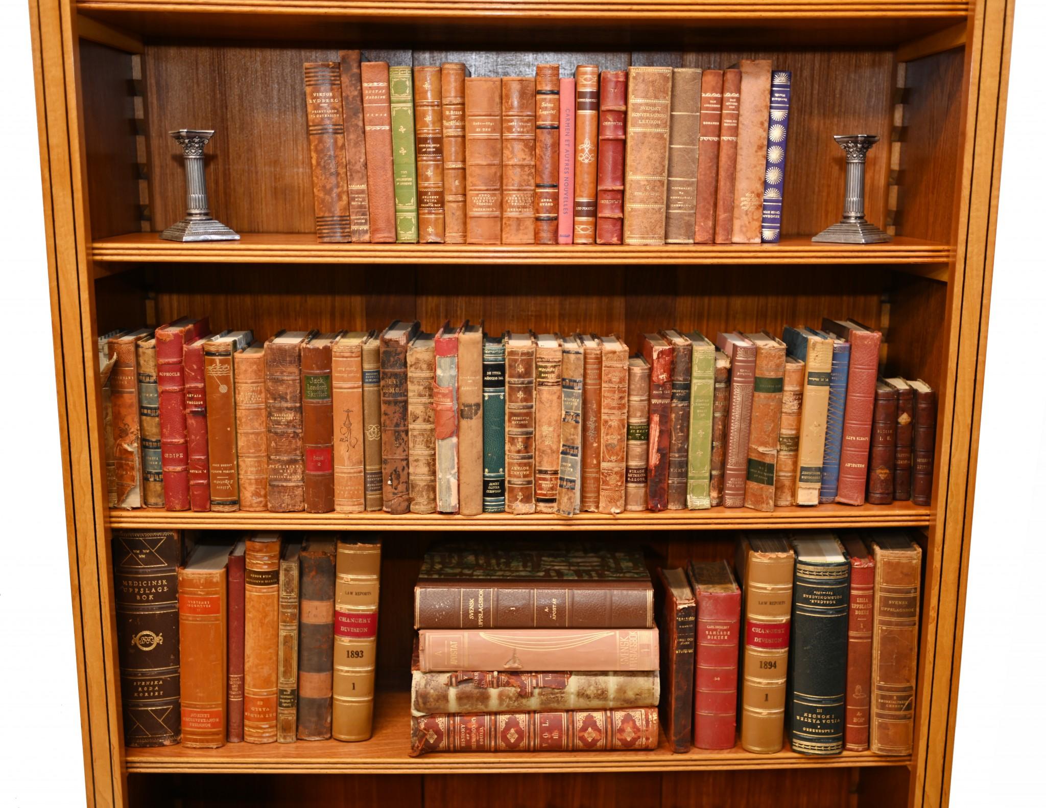 Pair Regency Bookcases - Open Sheraton Satinwood 7 ft English For Sale 6