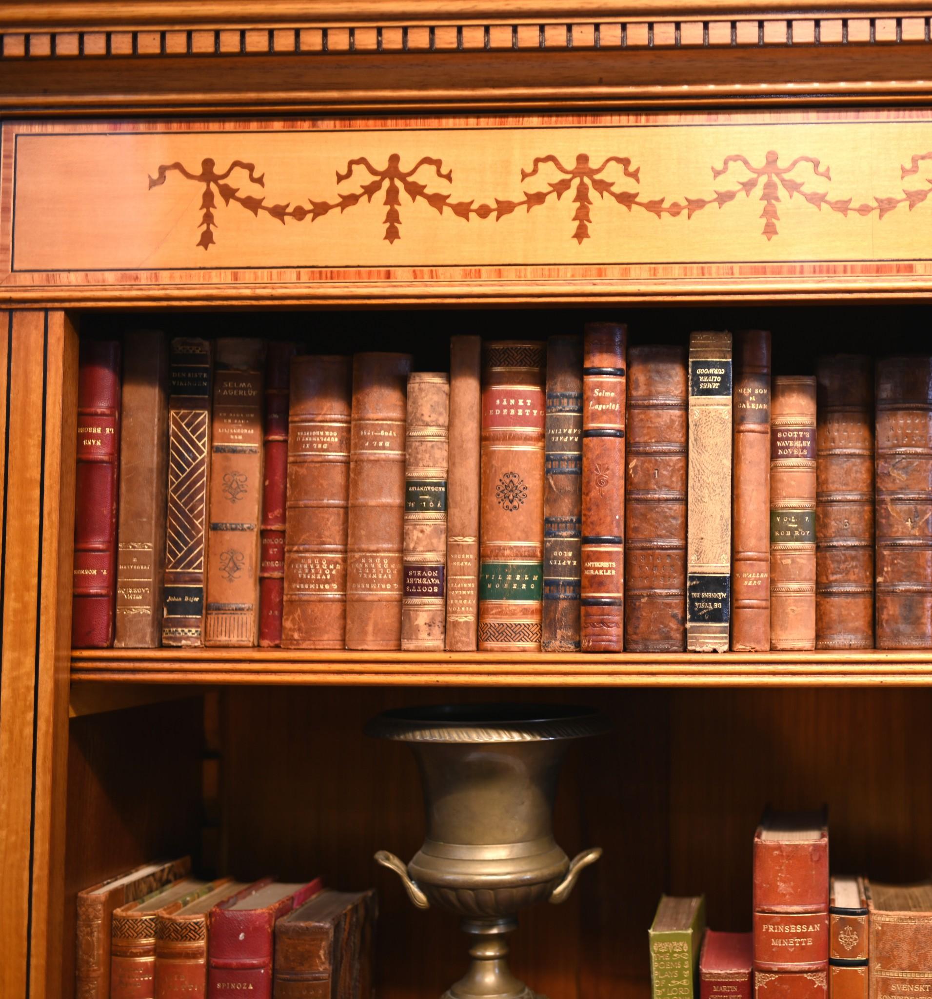 Pair Regency Bookcases - Open Sheraton Satinwood 7 ft English For Sale 7
