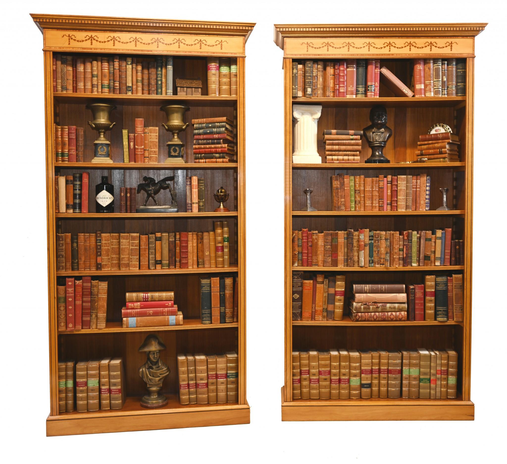 Pair Regency Bookcases - Open Sheraton Satinwood 7 ft English For Sale 10