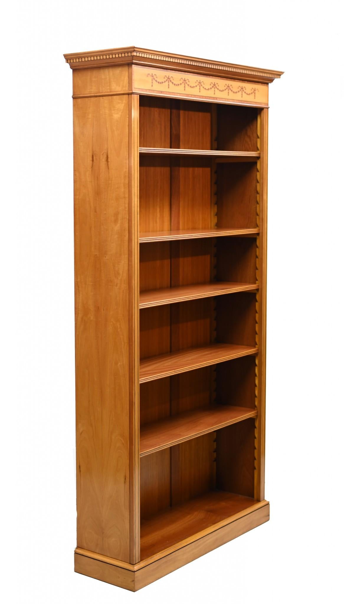 Pair Regency Bookcases - Open Sheraton Satinwood 7 ft English For Sale 10