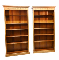 Pair Regency Bookcases - Open Sheraton Satinwood 7 ft English