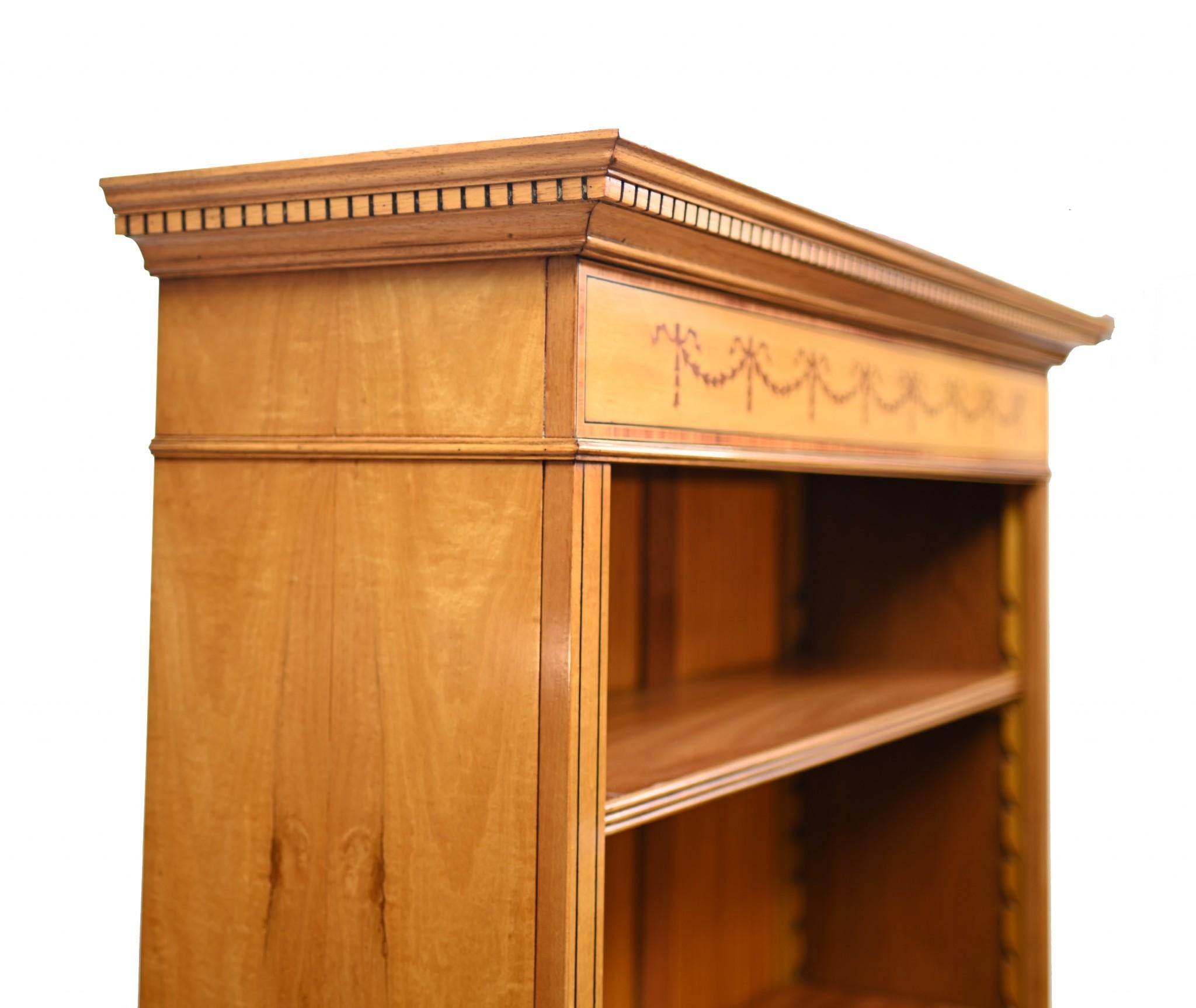Late 20th Century Pair Regency Bookcases - Open Sheraton Satinwood 7 ft English For Sale
