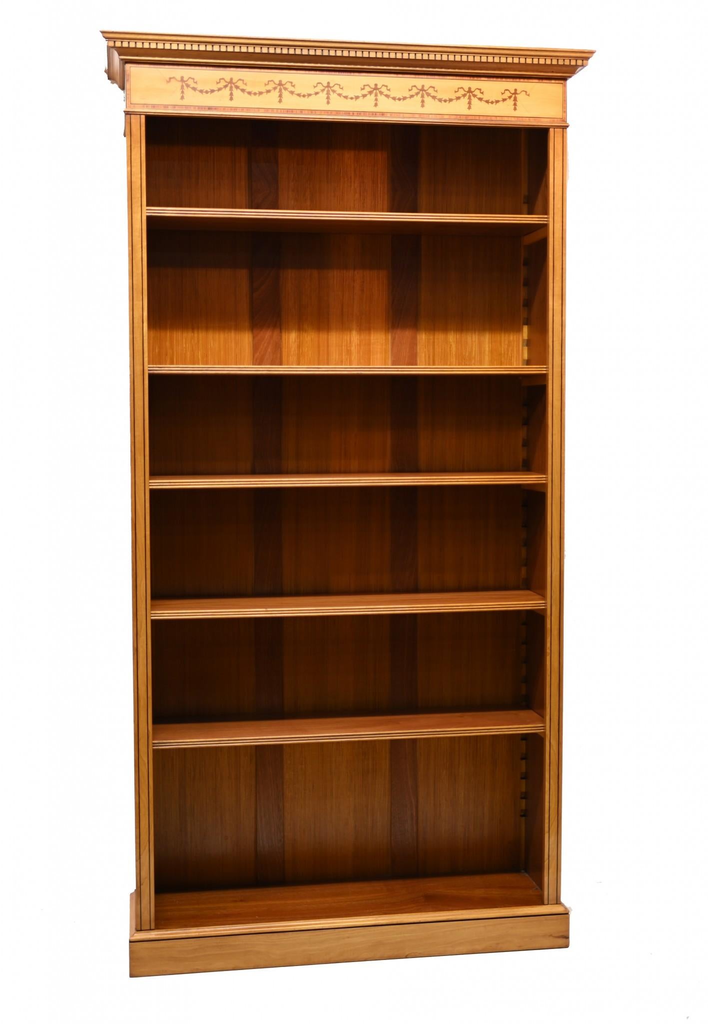 Pair Regency Bookcases - Open Sheraton Satinwood 7 ft English For Sale 3