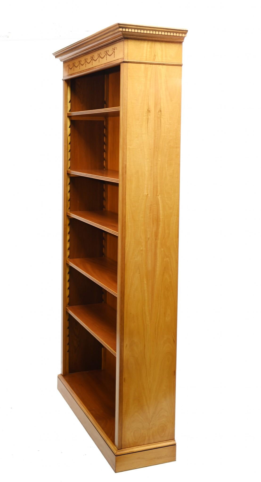 Pair Regency Bookcases - Open Sheraton Satinwood 7 ft English For Sale 5