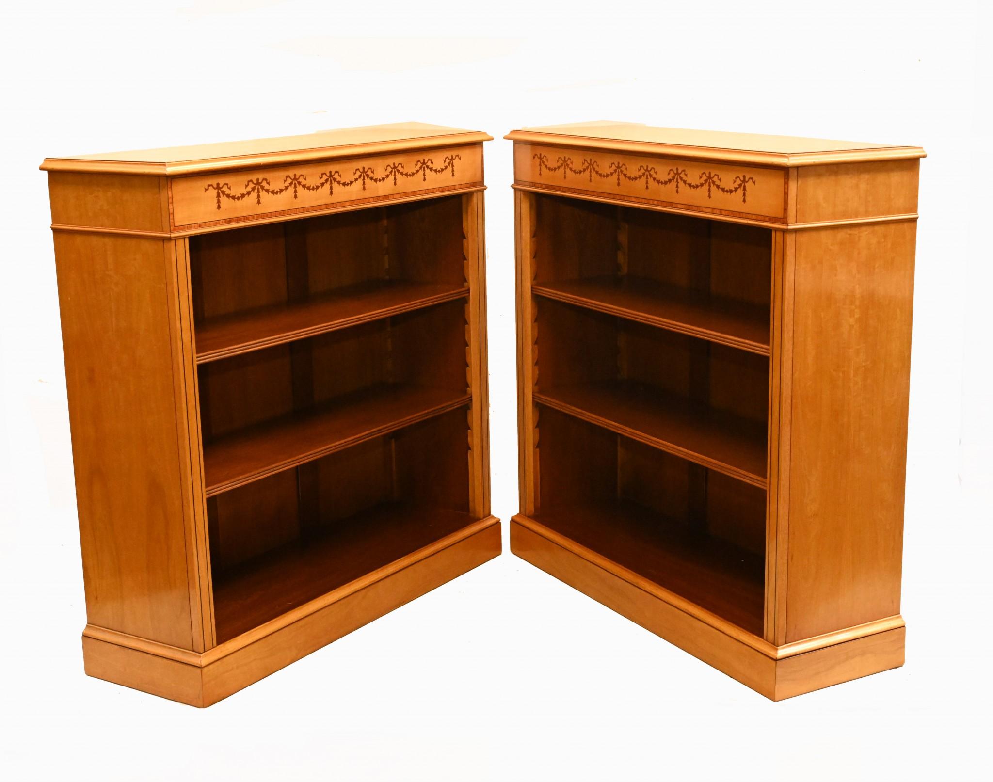 Pair Regency Bookcases, Satinwood Open Front Sheraton Inlay For Sale 4