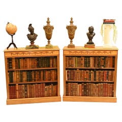 Pair Regency Bookcases, Satinwood Open Front Sheraton Inlay