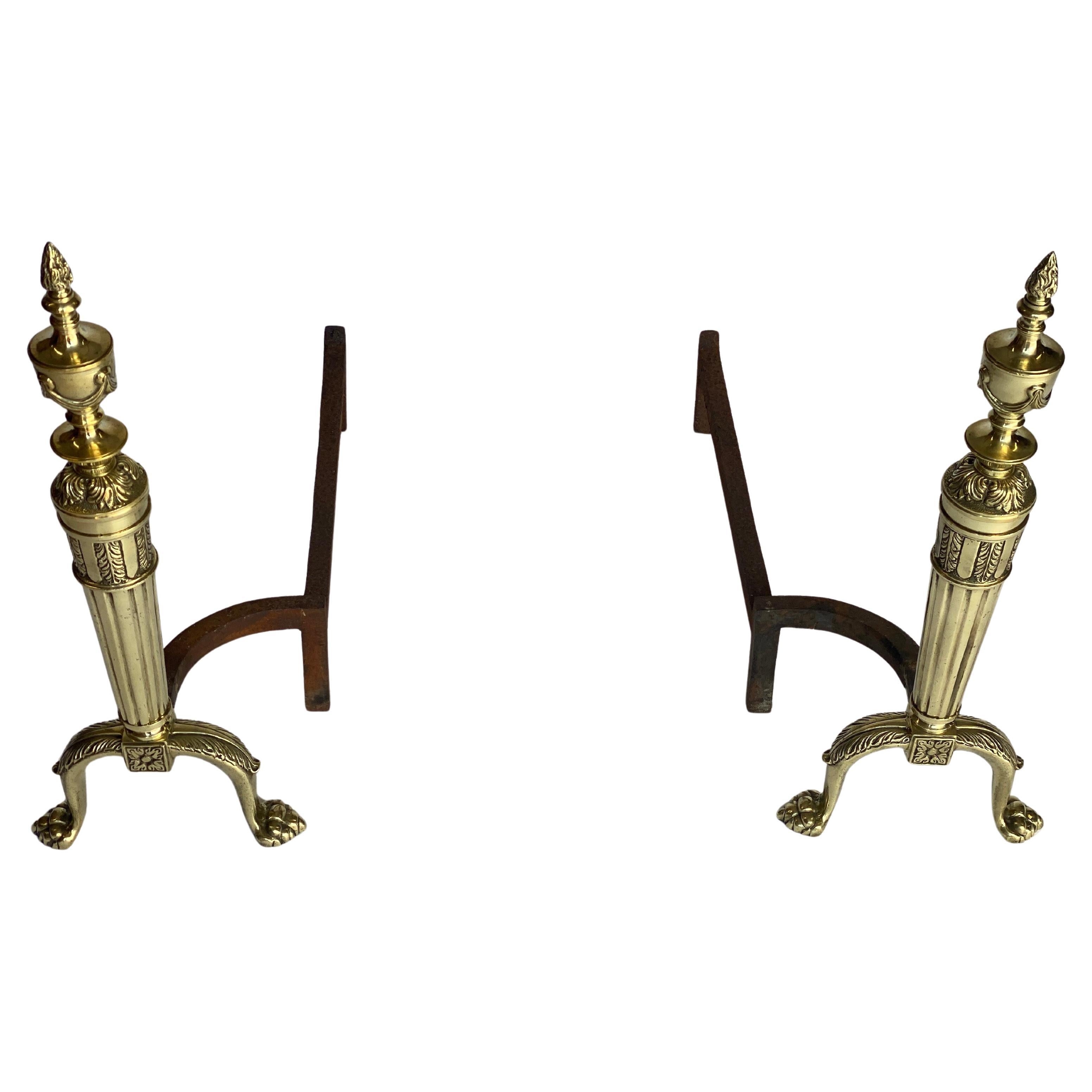 Pair Regency Brass & iron Fire Dogs / Andirons