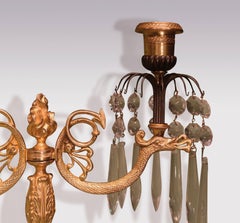 Pair of Regency Bronze and Ormolu Two-Light Lustre Candlesticks