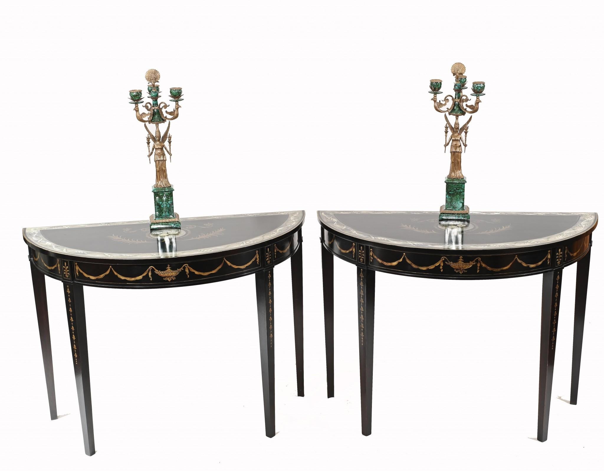 Pair Regency Console Tables Painted Lacquer Adams In Good Condition For Sale In Potters Bar, GB