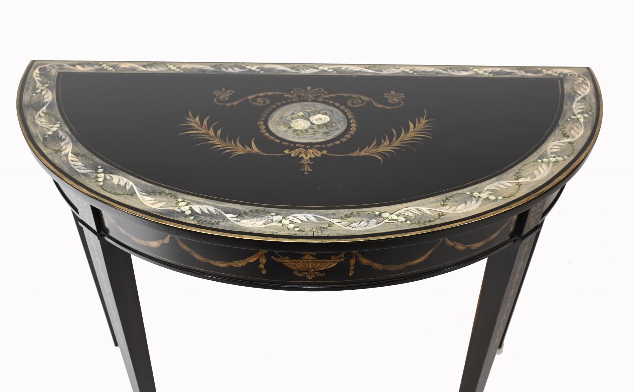 Pair Regency Console Tables Painted Lacquer Adams For Sale 2