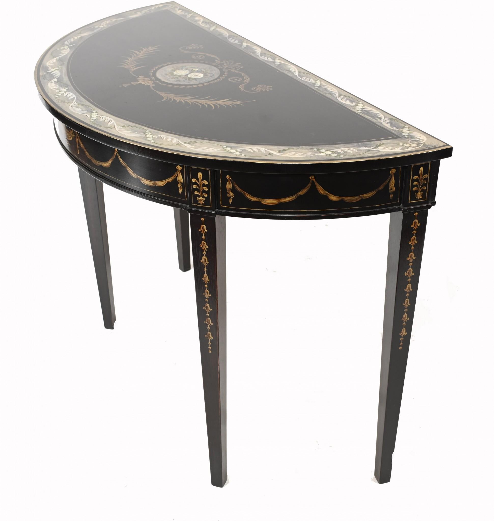 Pair Regency Console Tables Painted Lacquer Adams For Sale 5