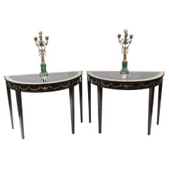 Pair Regency Console Tables Painted Lacquer Adams
