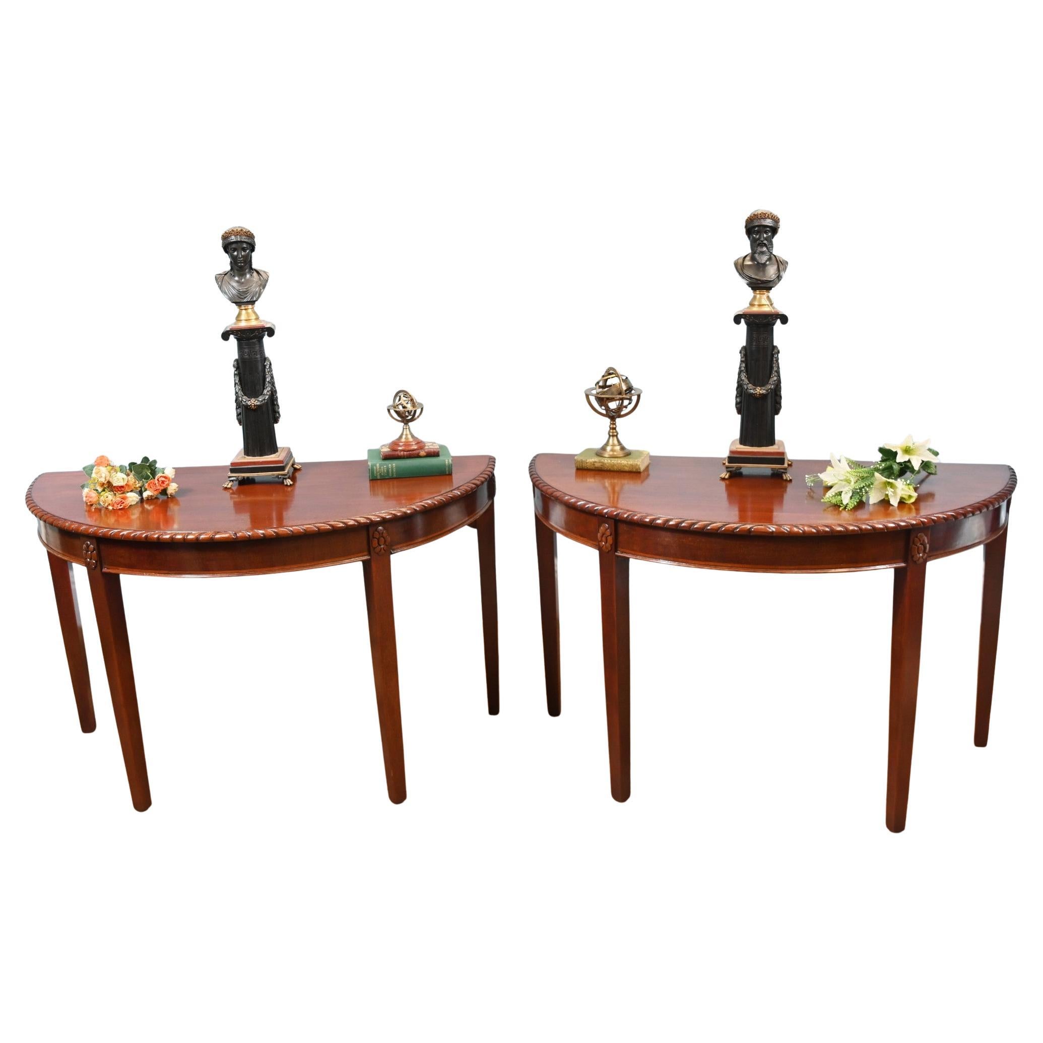 Pair Regency Console Tables Pie Crust Mahogany 1820 For Sale