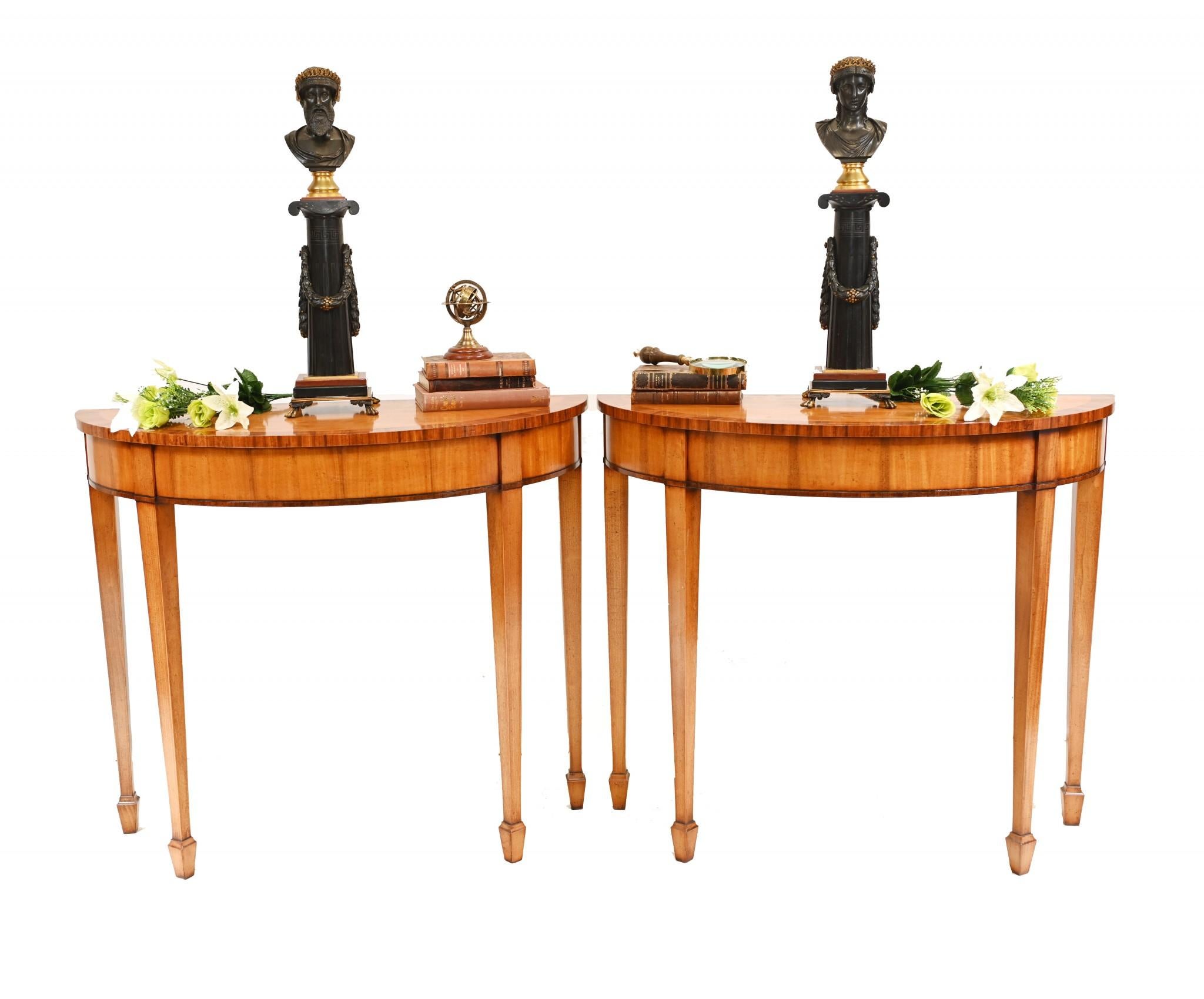 Pair Regency Console Tables Satinwood Demi Lune Hall 1