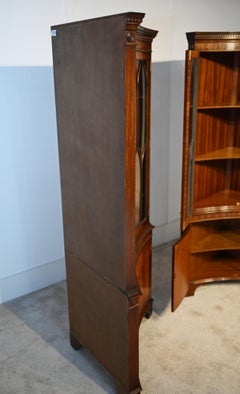 Pair Regency Corner Cabinets Concave Bookcase Display Mahogany