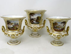 Pair Regency Crown Derby Campana Porcelain Urns Vases Garniture Robert Brewer