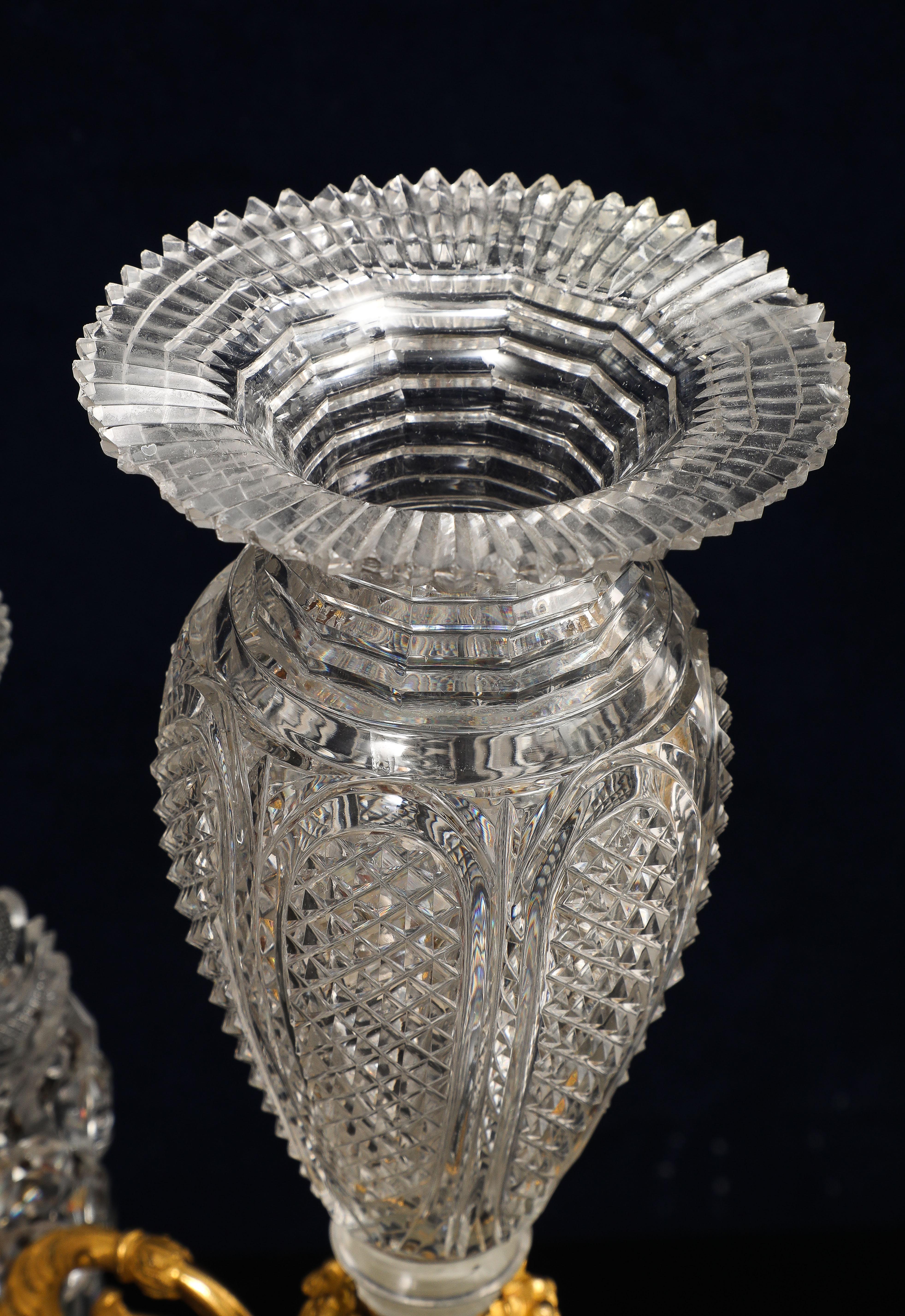 Pair Regency Crystal & Gilt Bronze Two-Light Candelabra, Attributed John Blades For Sale 9