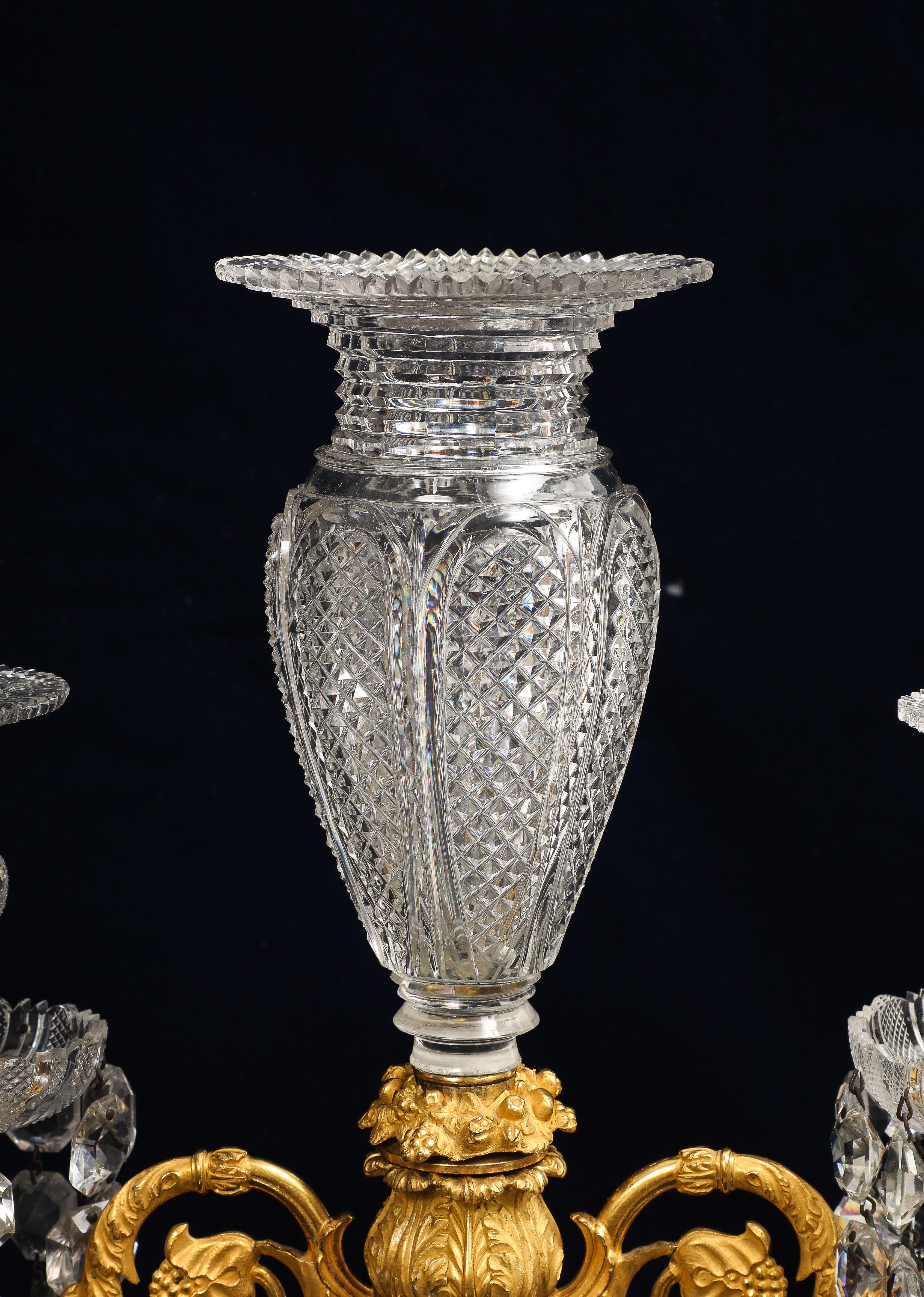 Pair Regency Crystal & Gilt Bronze Two-Light Candelabra, Attributed John Blades For Sale 10