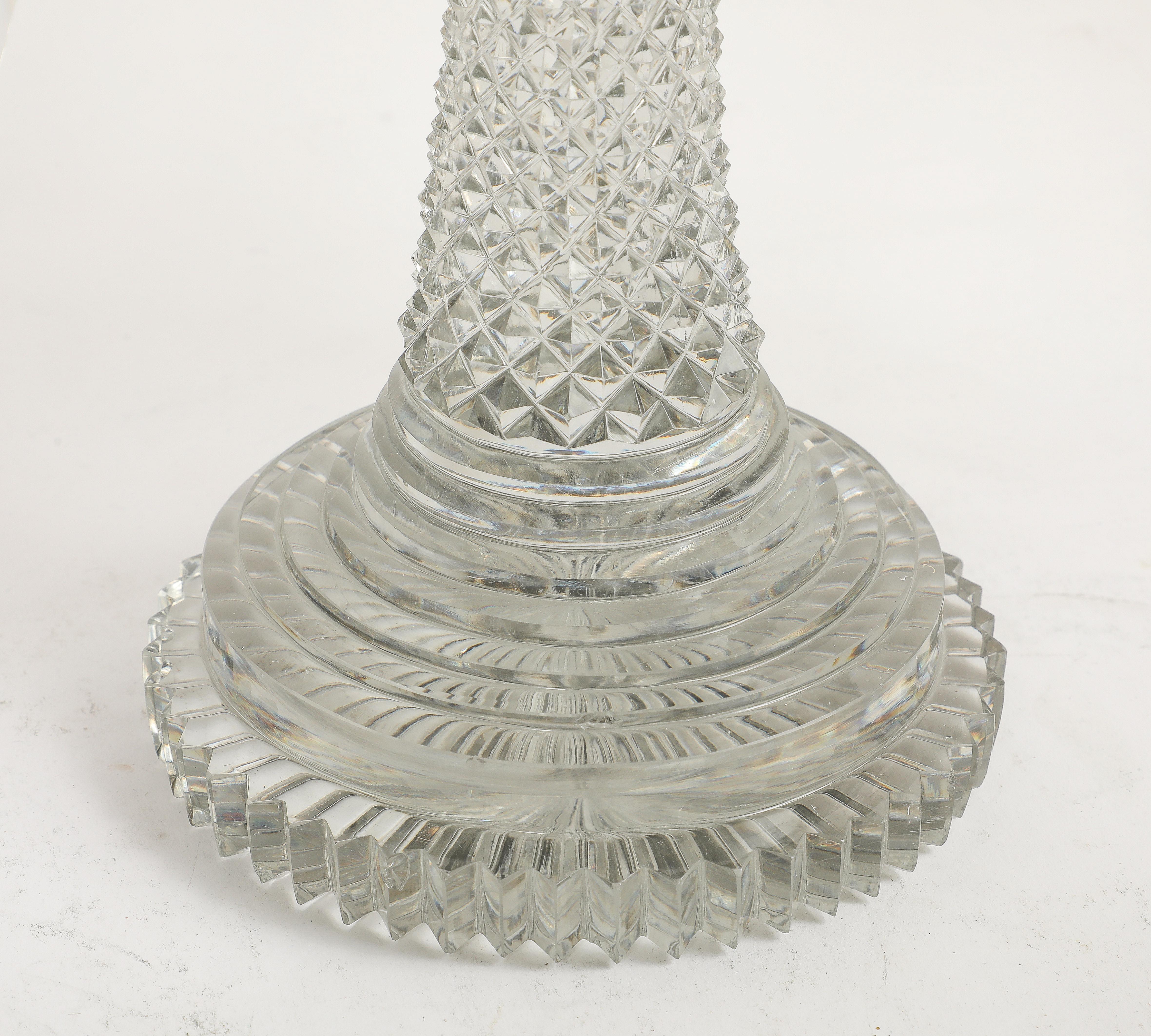 Pair Regency Crystal & Gilt Bronze Two-Light Candelabra, Attributed John Blades For Sale 11