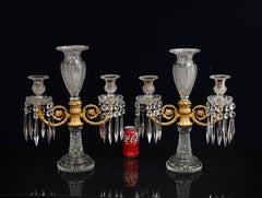 Pair Regency Crystal & Gilt Bronze Two-Light Candelabra, Attributed John Blades