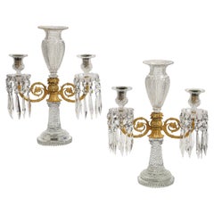 Pair Regency Crystal & Gilt Bronze Two-Light Candelabra, Attributed John Blades