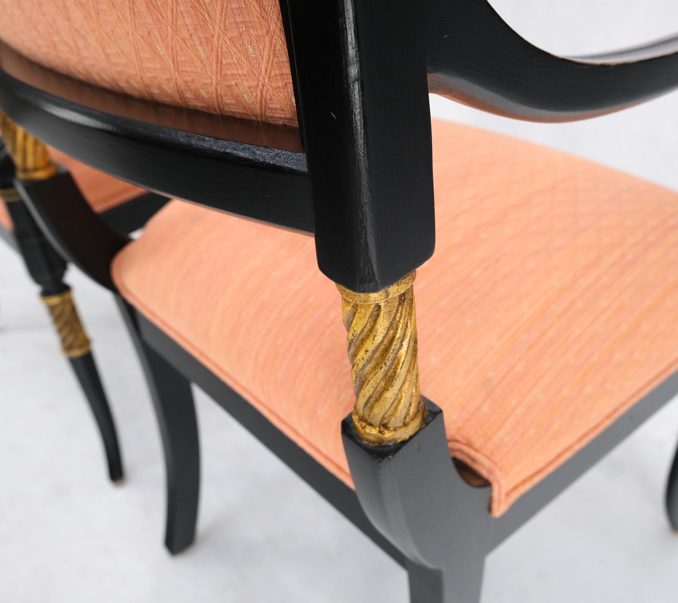 Pair Regency Ebonized Gilt Craved Fireside Dining Arm Chairs Horn Shape Leg For Sale 9