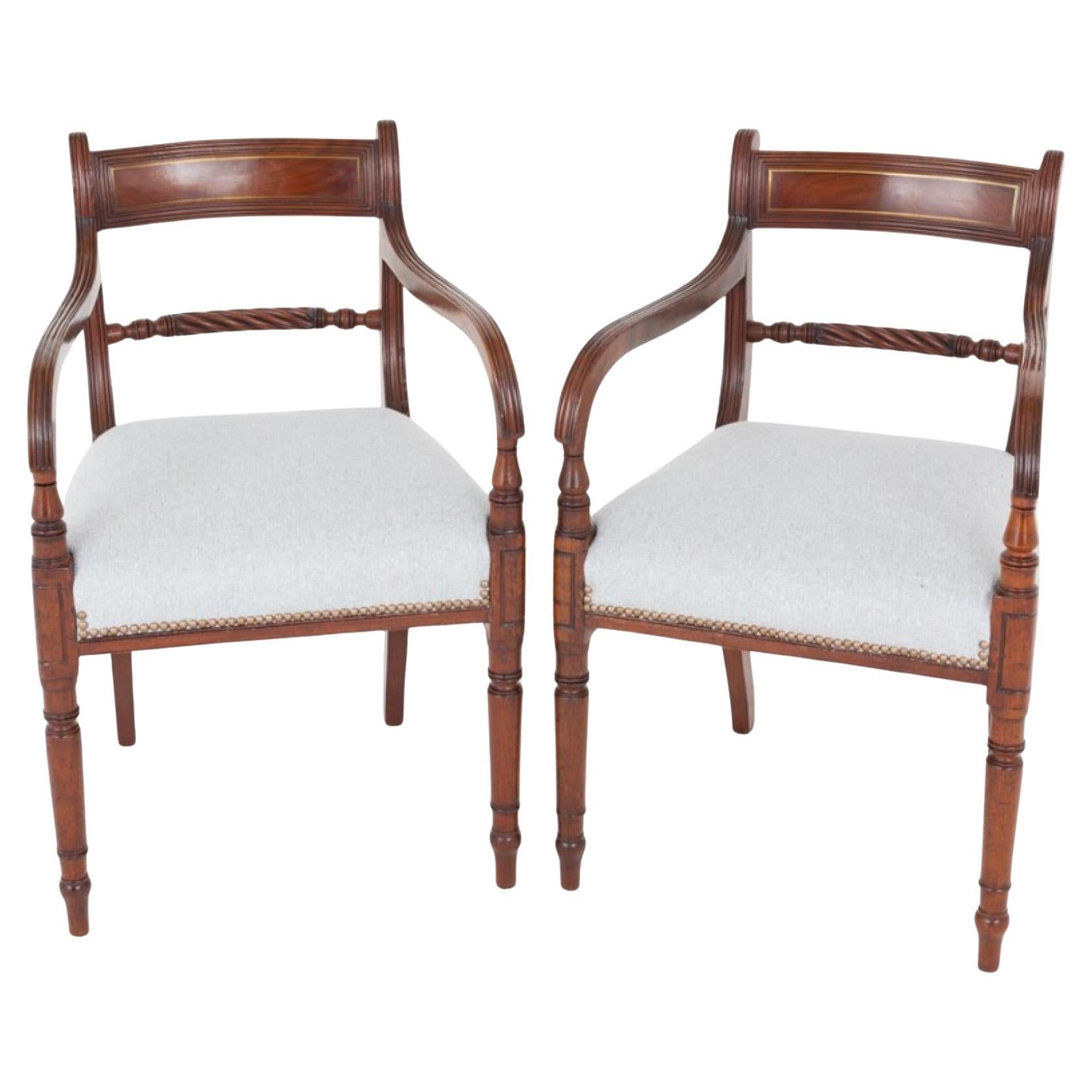 Pair Regency Elbow Chairs Mahogany Arm Chair