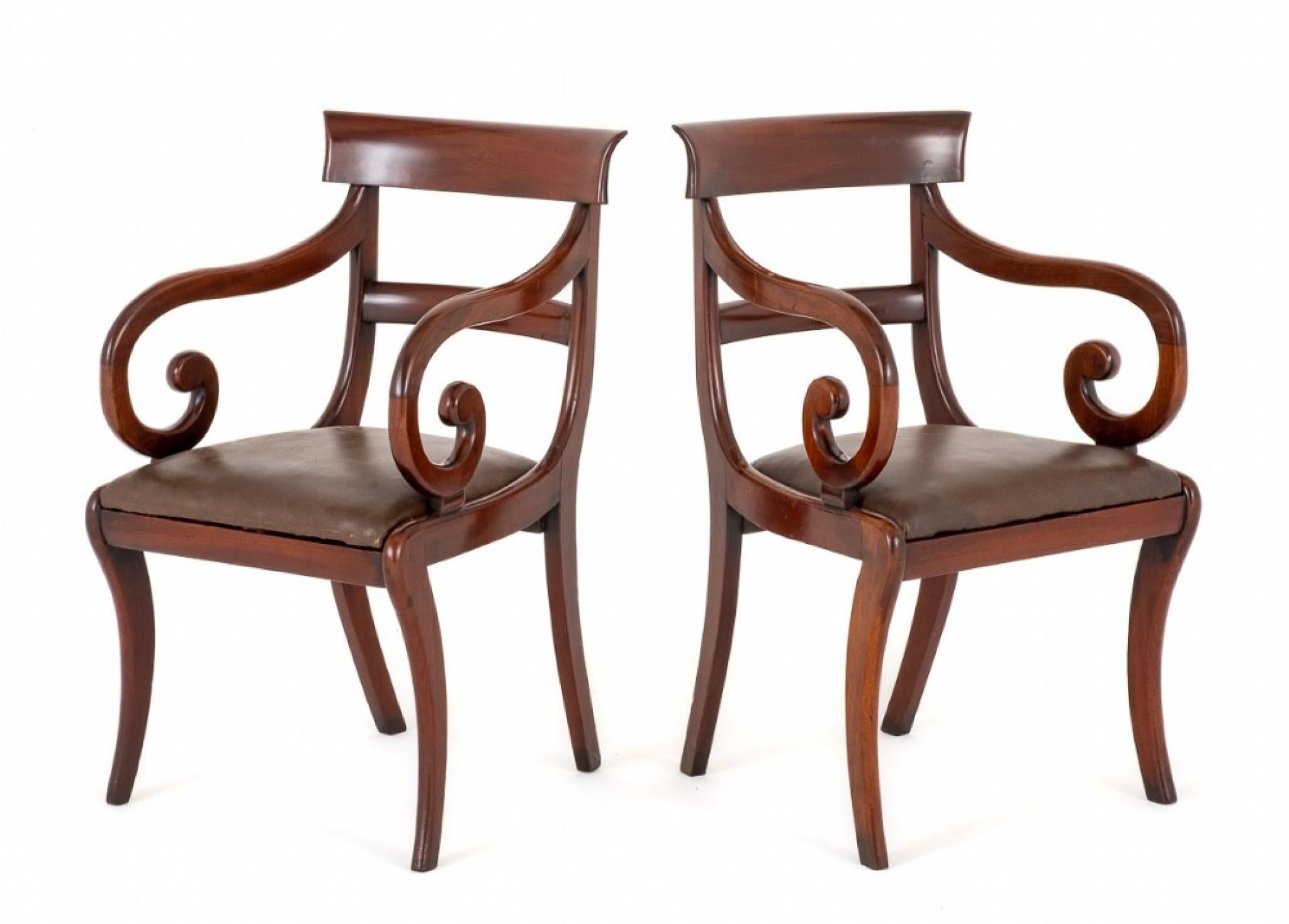 Pair Regency Elbow Chairs Mahogany Period Furniture For Sale 2