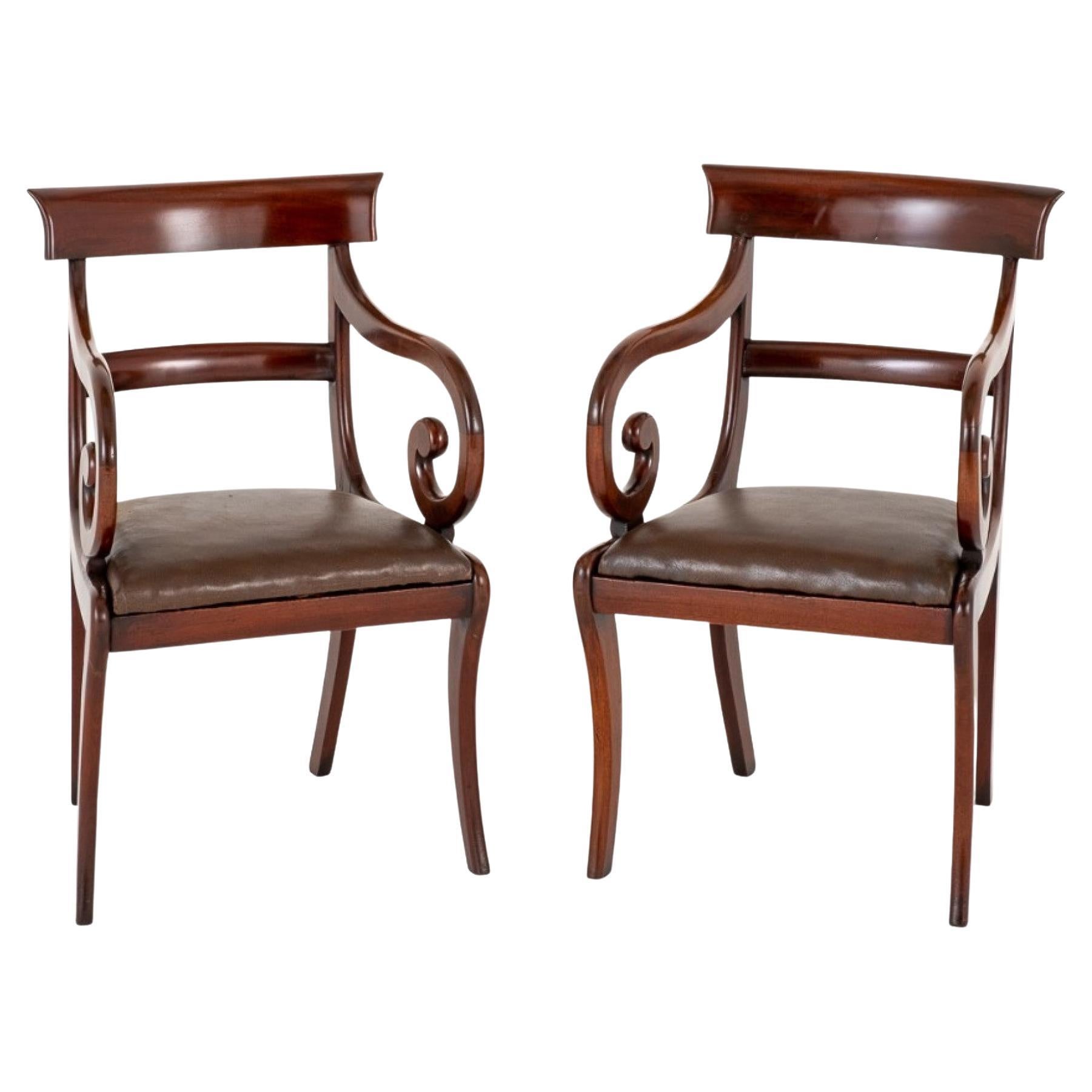 Pair Regency Elbow Chairs Mahogany Period Furniture For Sale