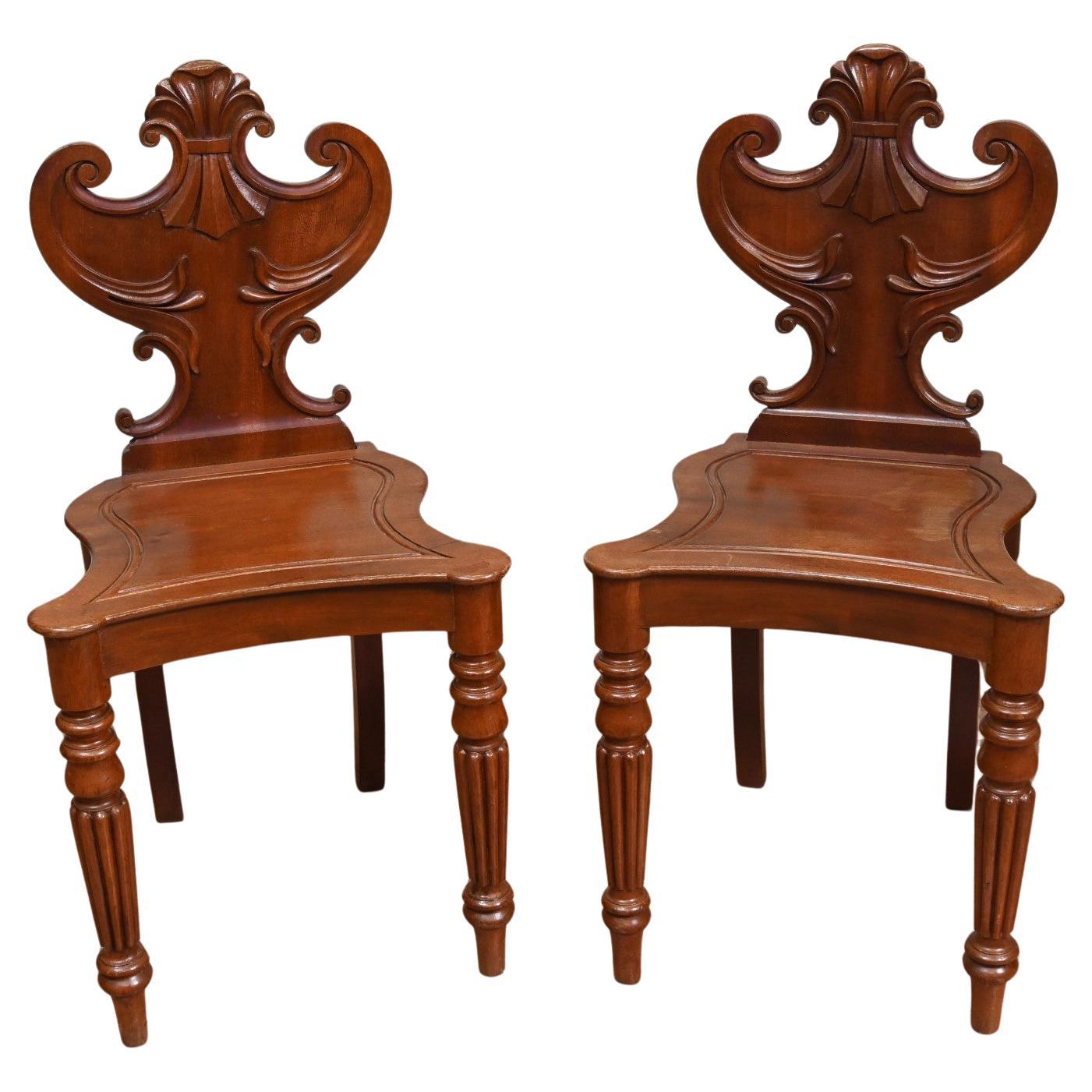 Pair Regency Hall Chairs Shield Back Gillows Mahogany 1815