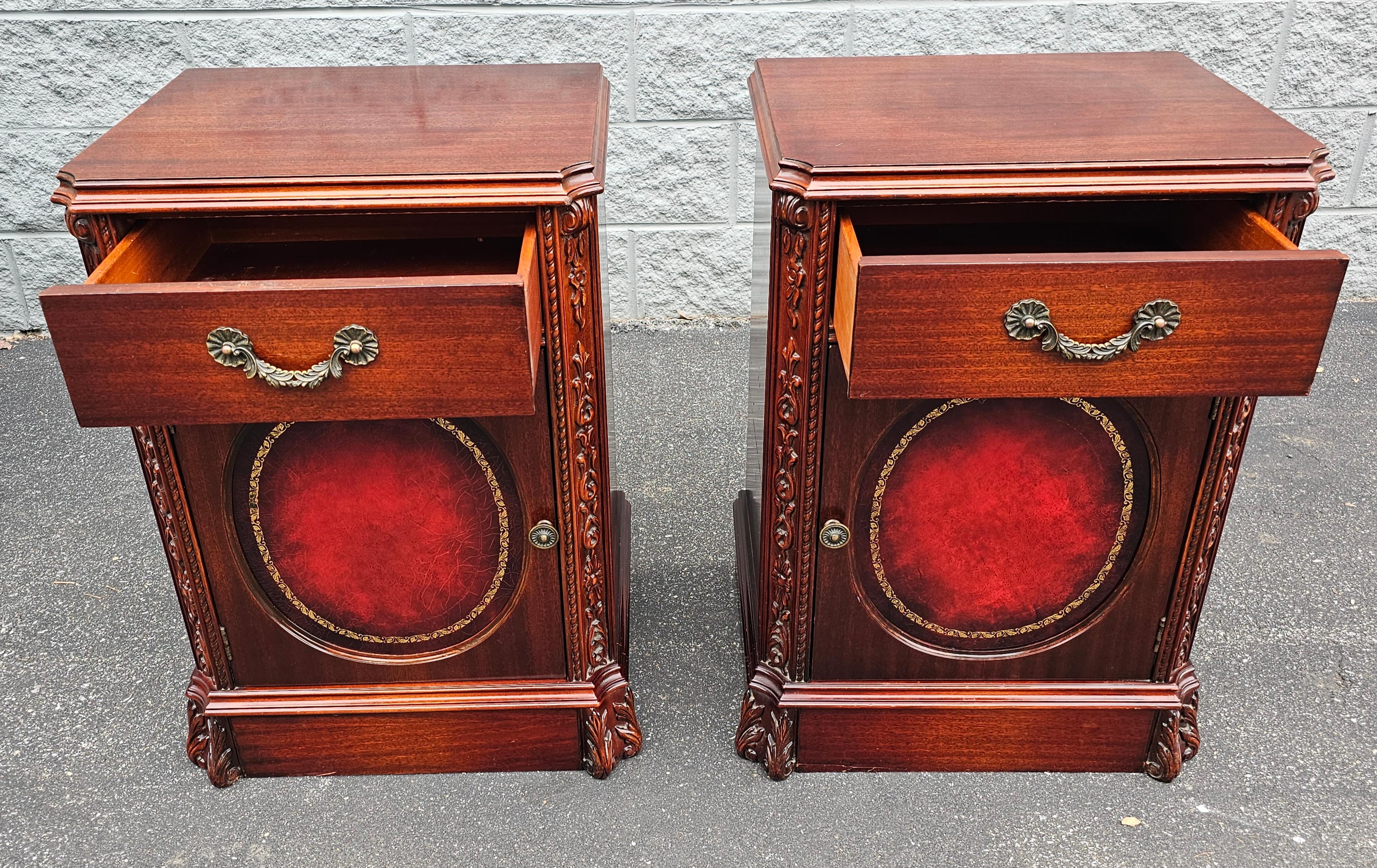 Pair Regency Magogany Tooled Leather Inset Front Side Cabinets For Sale 8