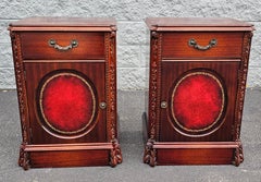 Pair Regency Magogany Tooled Leather Inset Front Side Cabinets