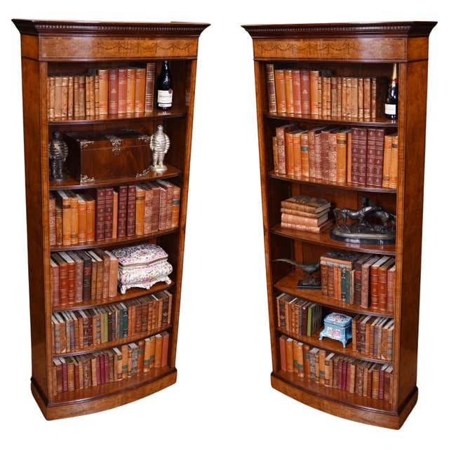 Pair Walnut Victorian Bookcases Open Book Case For Sale at 1stDibs