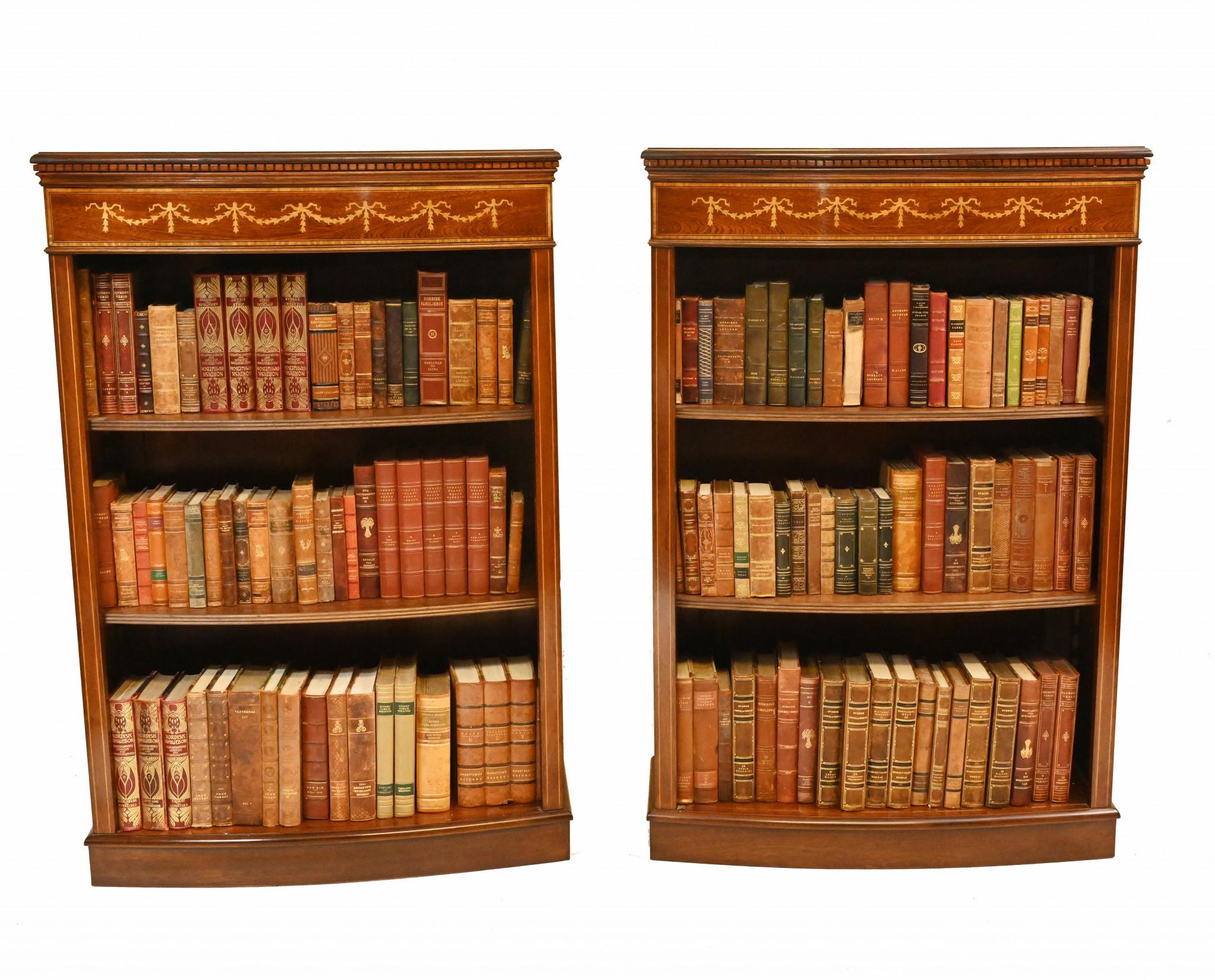 Pair Regency Open Bookcases Mahogany Adjustable Shelving Sheraton Inlay For Sale 6