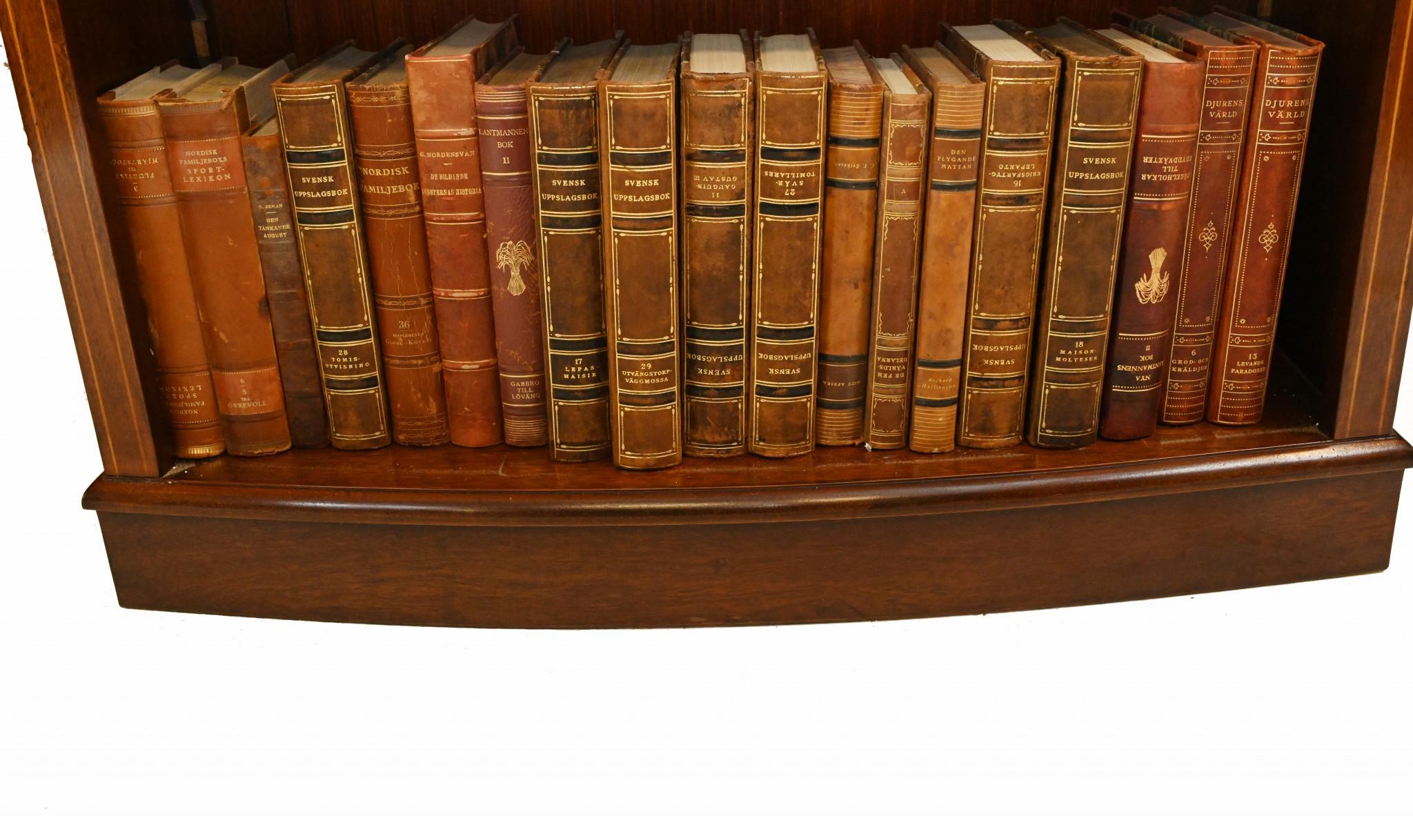 Paire de bibliothèques ouvertes Regency en acajou avec étagères réglables incrustation Sheraton en vente 7